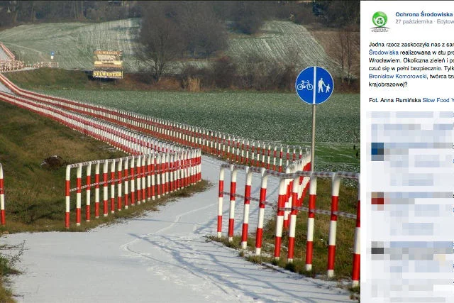 Barierki odgradzające rowerzystów od pola i trawnika zyskały w internecie niemały rozgłos
