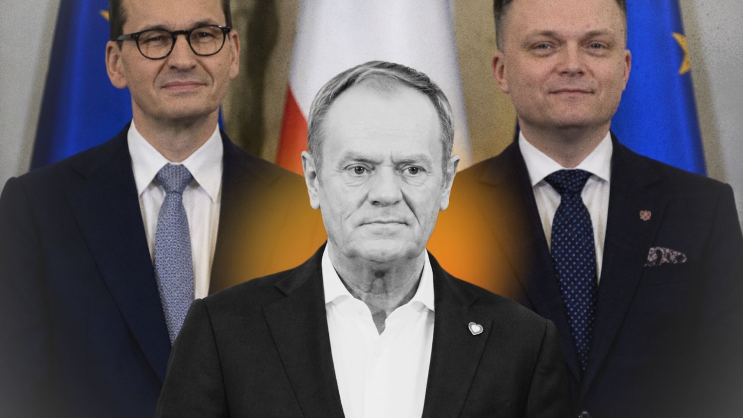 Morawiecki liczy na Hołownię, by oblić Tuska. "Nie musi oznaczać powrotu PiS" Donald Tusk, w tle Mateusz Morawiecki i Szymon Hołownia