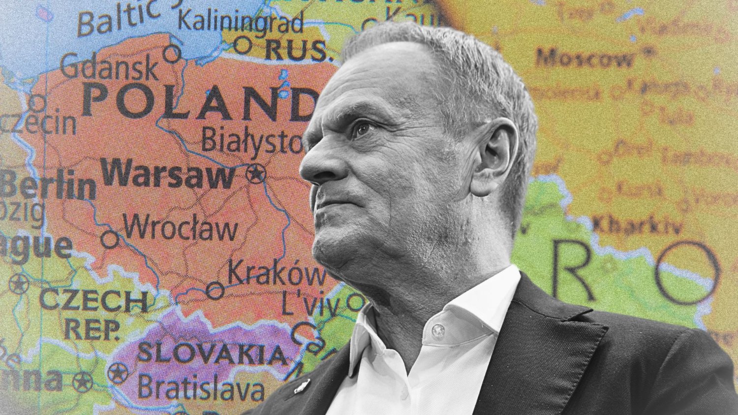 Donald Tusk reaguje na nowy plan pokojowy dla Ukrainy. Donald Tusk. Premier Polski na tle mapy Europy.
