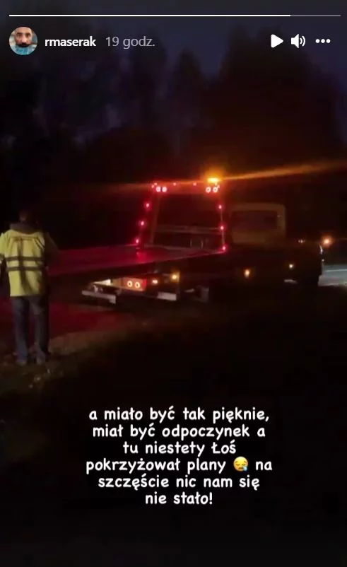 Rafał Maserak po zderzeniu z łosiem musiał wezwać lawetę.
