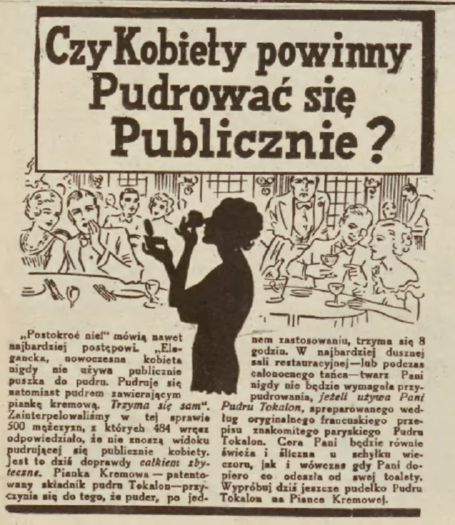 "Czy kobiety powinny pudrować się publicznie?"