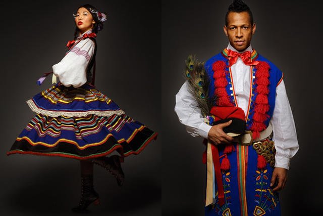 Japonka Nutsuko w stroju lubelskim oraz Thesus z Puerto Rico w krakowskim.