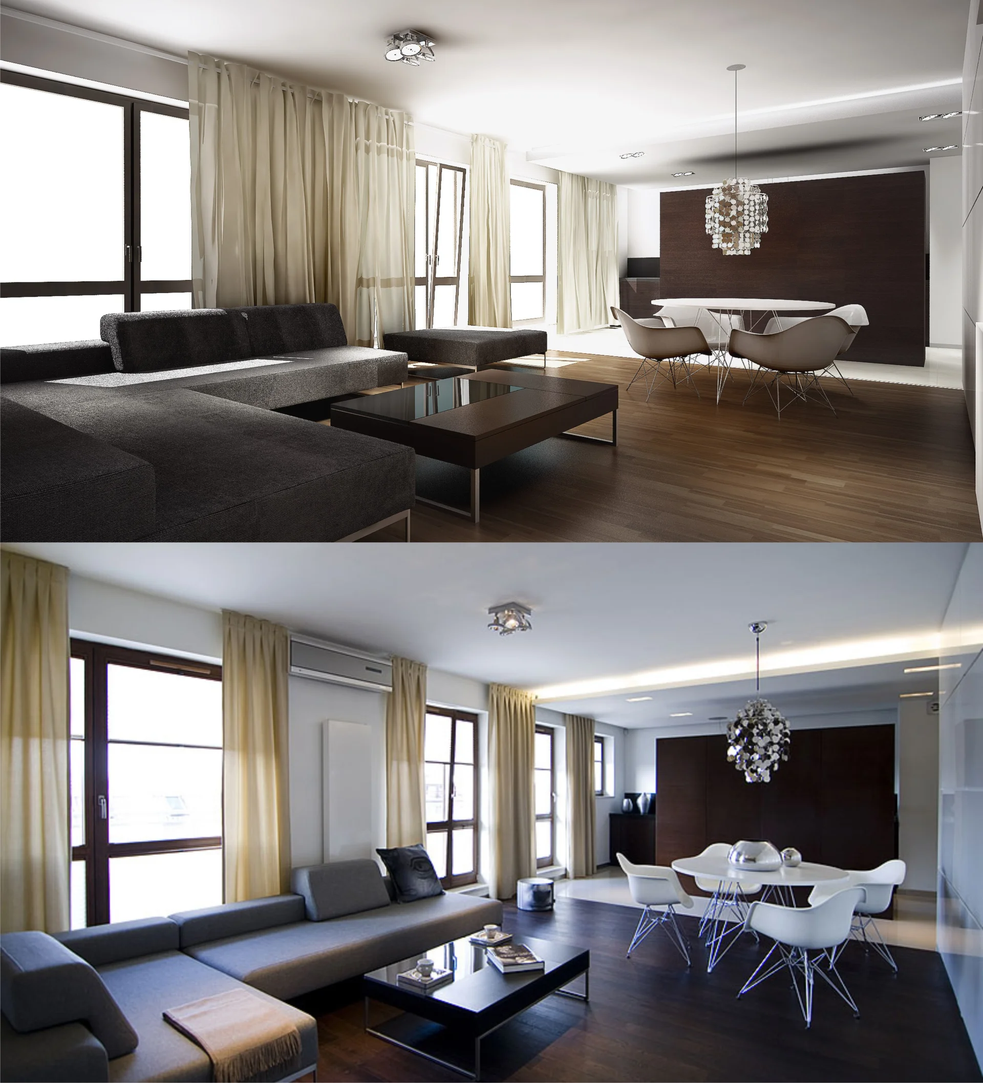 Wizualizacja i zdjęcie wnętrza projektu Moomoo Architects