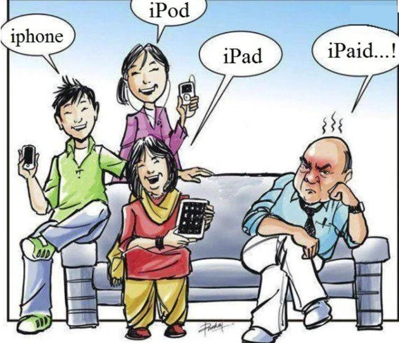 Jeden z żartobliwych obrazków nt. Apple i jego produktów.