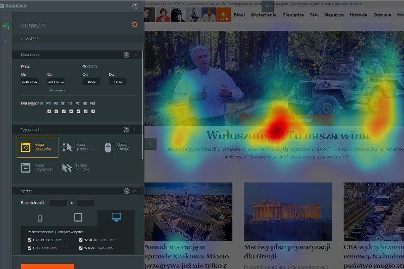 Fragment strony po nałożeniu heat mapy Analyzeo.