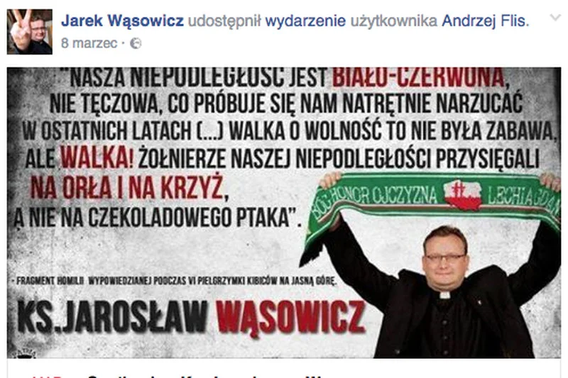 Ks. Wąsowicz jest kibicem Lechii Gdańsk, organizatorem kibicowskich pielgrzymek na Jasną Górę