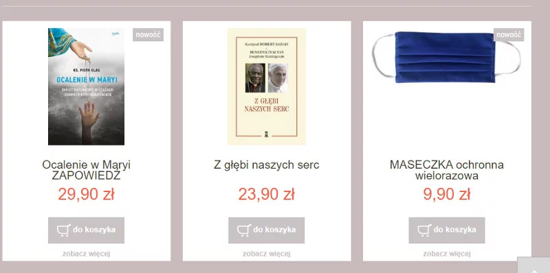 W ofercie obok dewocjonaliów maseczki ochronne.