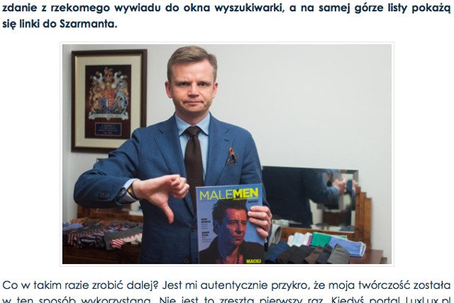 Bloger Roman Zaczkiewicz twierdzi, że wywiad, jaki ukazał się na stronach pisma "MaleMEN", jest w istocie kompilacją jego tekstów
