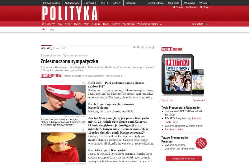 Blogerka Kataryna po krytycznym wobec PiS wywiadzie dla "Polityki" została zalana falą hejtu.