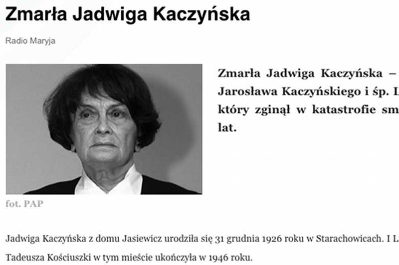 Jadwiga Kaczyńska nie żyje. Matka Lecha Kaczyńskiego i Jarosława Kaczyńskiego miała 86 lat