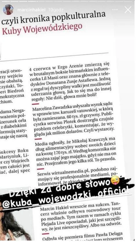 Marcin Hakiel odpowiada Kubie Wojewódzkiemu.
