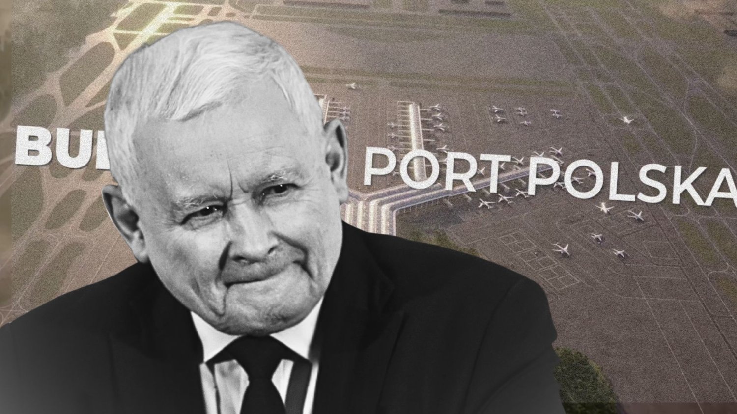 Prezes PiS Jarosław Kaczyński. W tle CPK, czyli od teraz Port Polska.