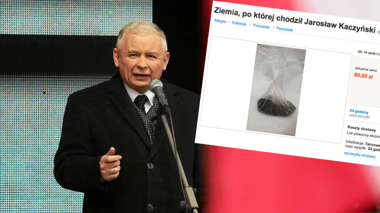 Na Allegro trafiła garść ziemi, po której stąpał Jarosław Kaczyński.