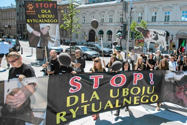 Jedna z demonstracji przeciwników uboju rytualnego