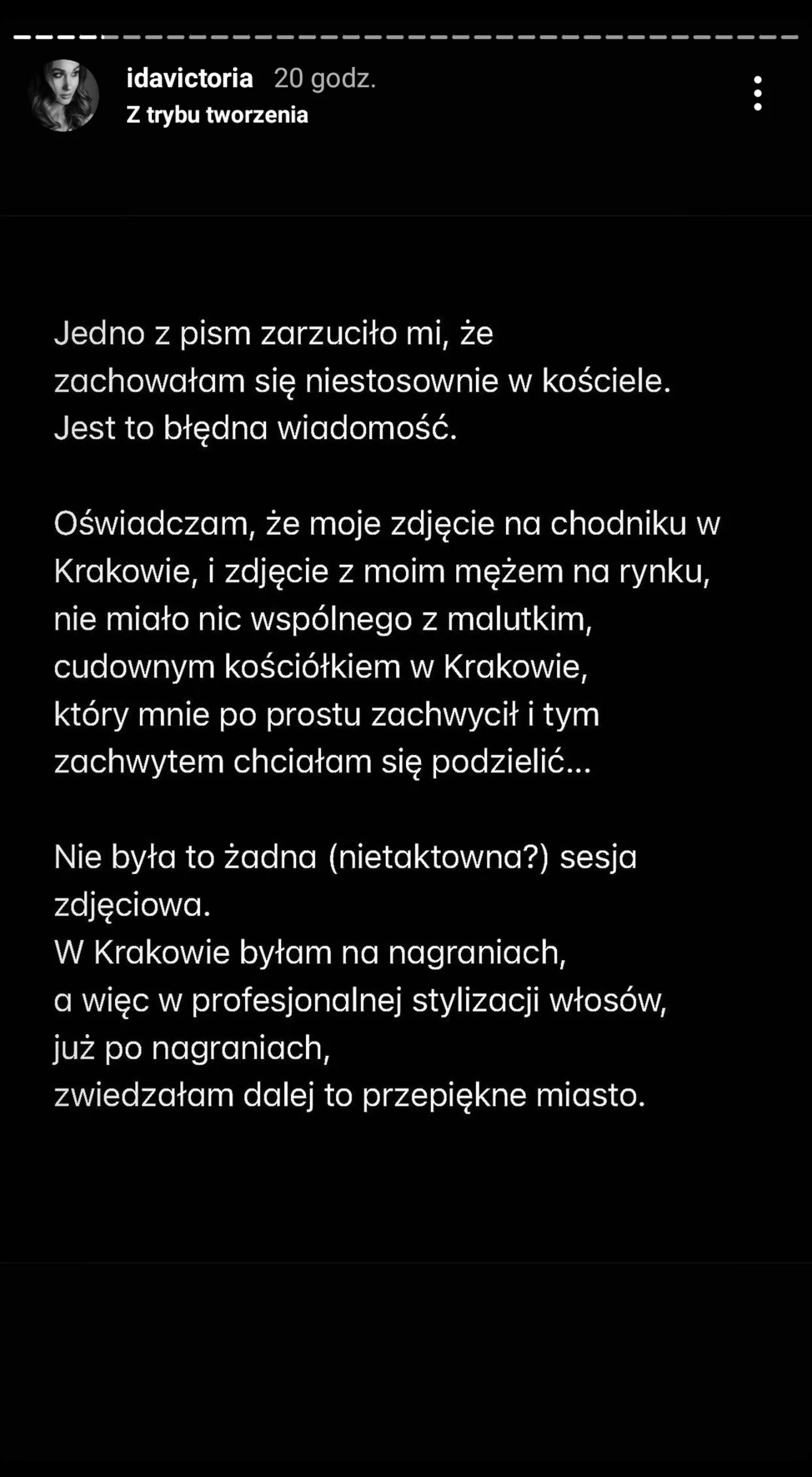 Ida Nowakowska odpowiada na zarzuty katolickiego pisma. Wytłumaczyła się z "nietaktownej" sesji w kościele
