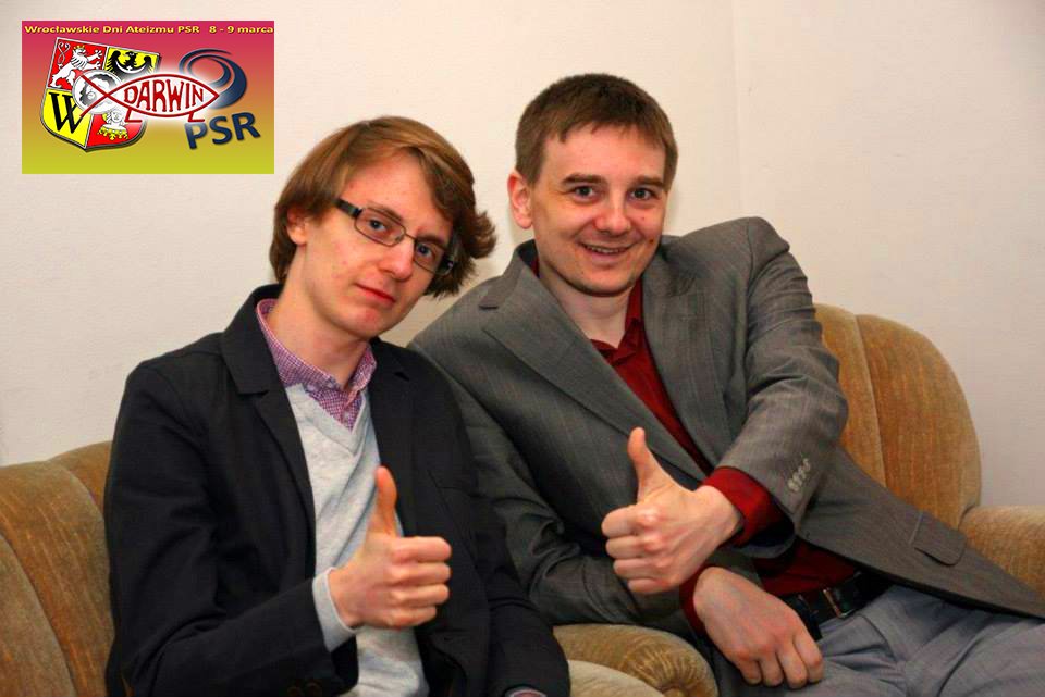 Maciej Psyk po prawej z członkiem zarządu PSR Kamilem Gawłem na Dniach Ateizmu we Wrocławiu, gdzie miał wykład o prawach człowieka.
