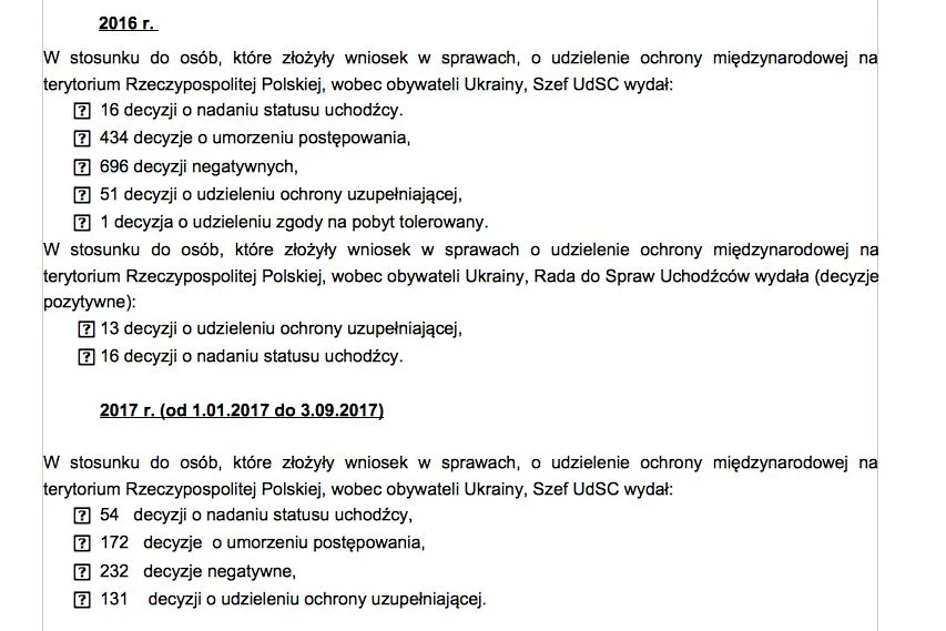 Fragment raportu Urzędu ds. Cudzoziemców.