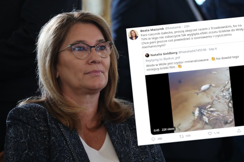 Beata Mazurek (PiS) udostępniła filmik ze śniętymi rybami i zarzekała się, że został nagrany nad Wisłą