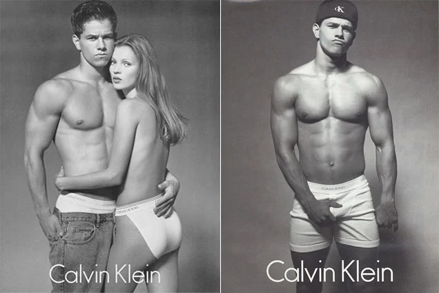 Reklamy Calvin Klein Underwear z 1990 roku, na zdjęciu Mark Wahlberg i Kate Moss