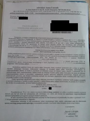 Tak wyglądają pisma wysyłane do internautów przez kancelarię Anny Łuczak