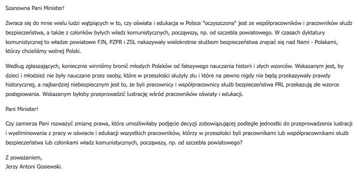 MEN udzielił wymijającej odpowiedzi a pytanie posła Gosiewskiego. Nie wiadomo, czy planuje wprowadzić zmiany w prawie, o których pisał poseł.