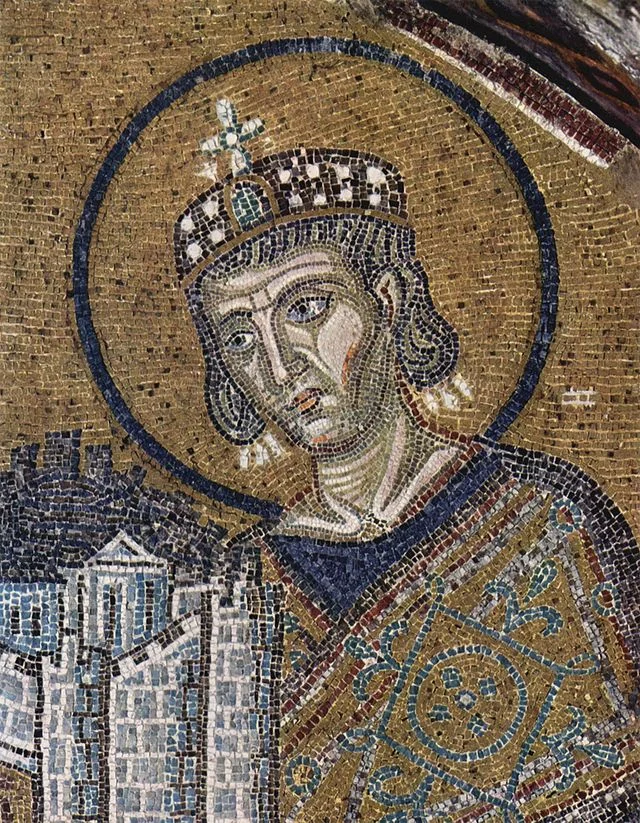 Cesarz Konstantyn na mozaice z kościoła Hagia Sophia.