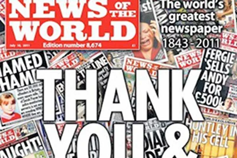 Ostatnia okładka brytyjskiego tabloidu "News of the World"