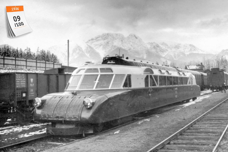 Luxtorpeda na dworcu kolejowym w Zakopanem w Polsce w 1936 r. Jeden z takich wagonów pasażerskich przeszedł do histori, ustanawiając rekord na trasie Kraków-Zakopane