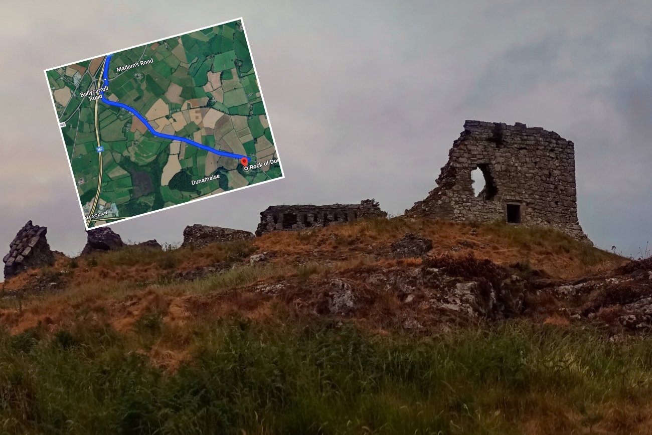 Droga na zamek Dunamase prowadzi przez lokalne pola