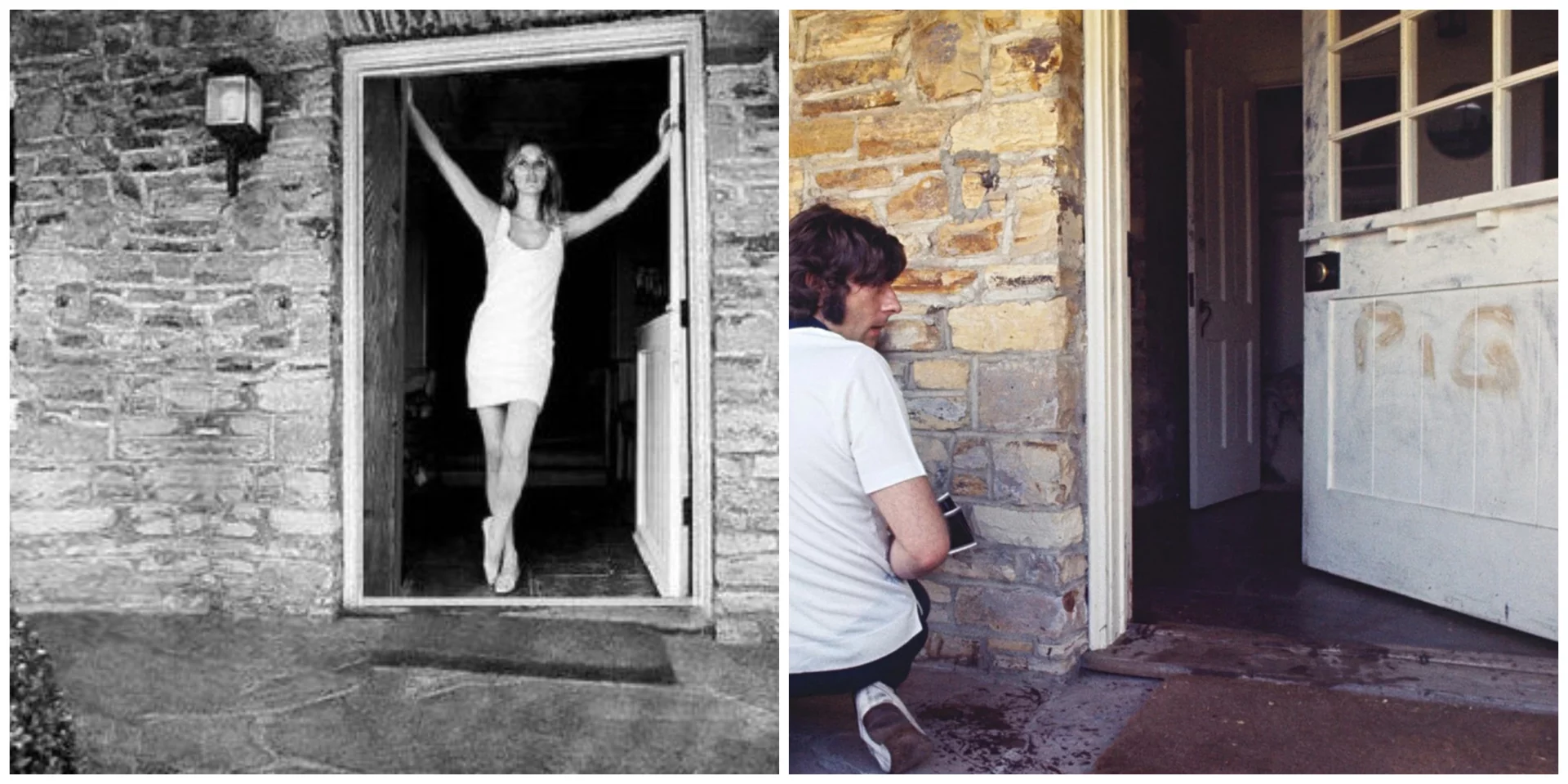 Po lewej Sharon Tate w willi przy Cielo Drive. Po prawej Roman Polański, który zjawił się w domu tuż po brutalnej zbrodni