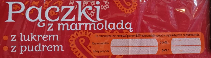 Na pudełku powinna się znaleźć informacja o dacie i godzinie rozmrożenia pączków, a tu jej brak.