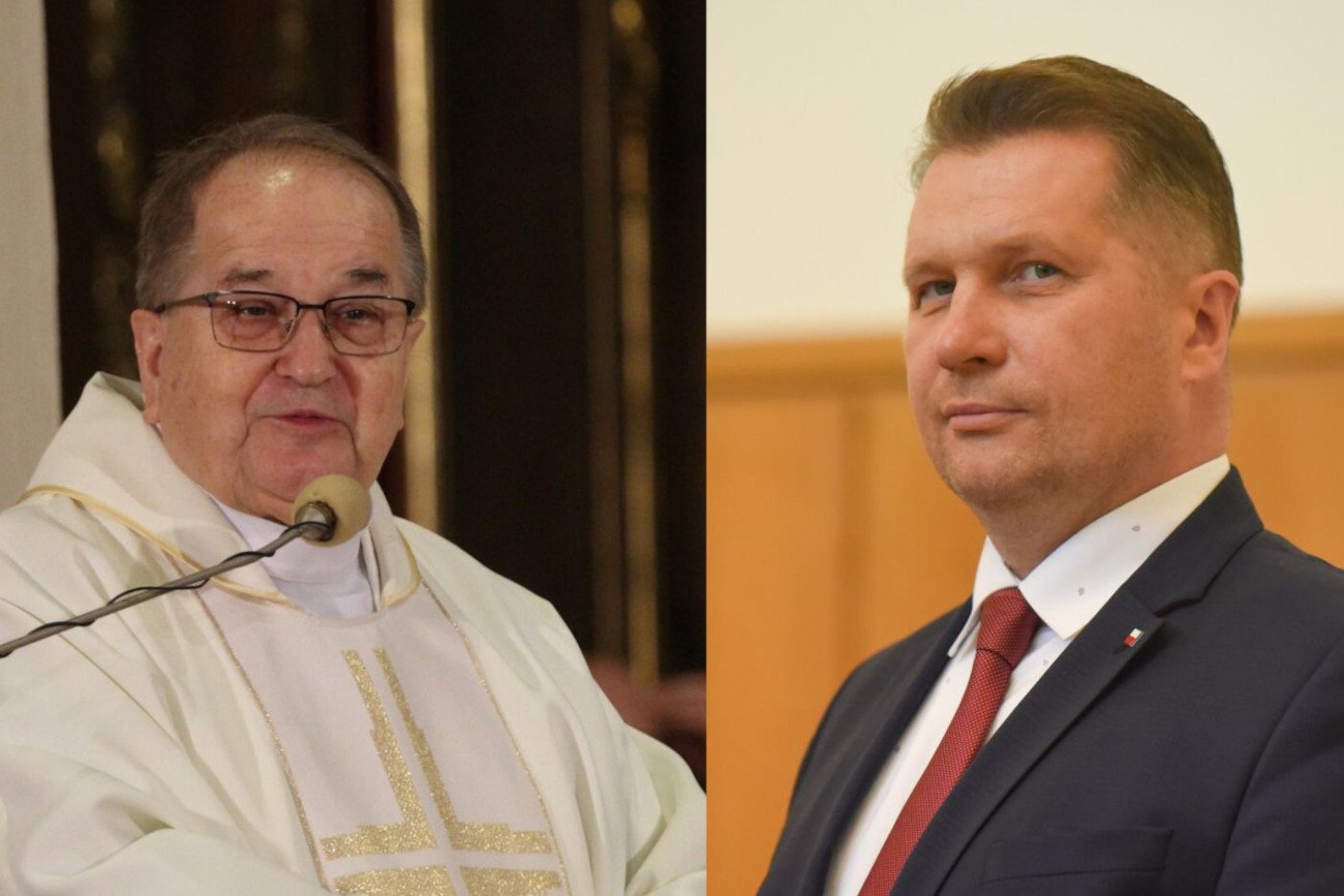 O. Tadeusz Rydzyk (L), Minister edukacji i nauki Przemysław Czarnek (P).