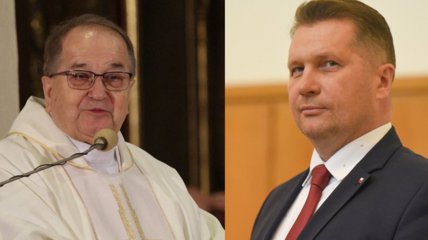 O. Tadeusz Rydzyk (L), Minister edukacji i nauki Przemysław Czarnek (P).