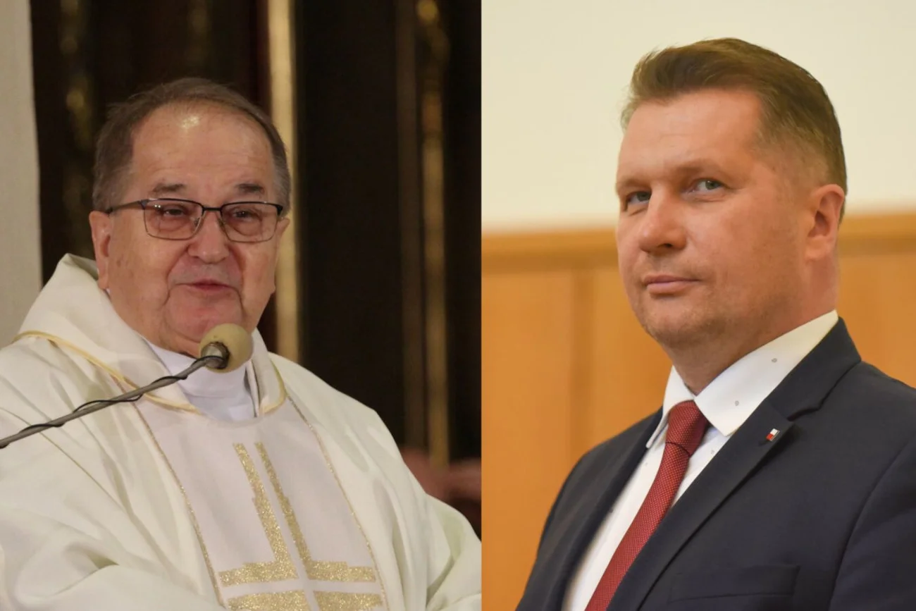 O. Tadeusz Rydzyk (L), Minister edukacji i nauki Przemysław Czarnek (P).