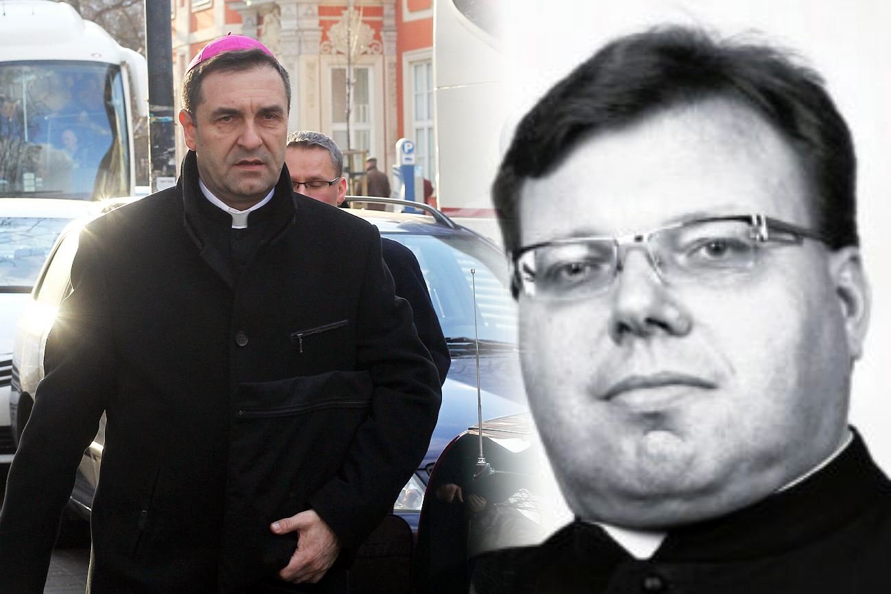 Biskup Pior Sawczuk i zmarły ksiądz Dariusz Misior