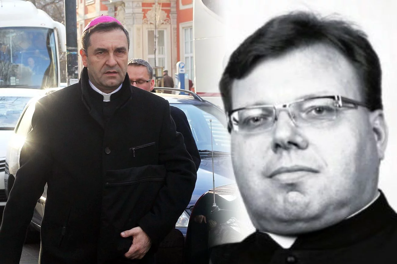 Biskup Pior Sawczuk i zmarły ksiądz Dariusz Misior