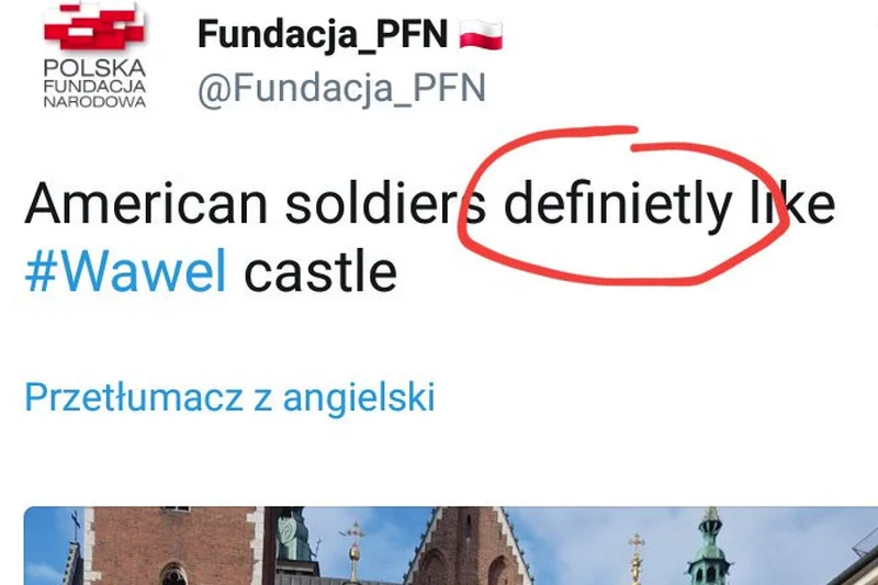 Kolejne materiały Polskiej Fundacji Narodowej wykazują nieznajomość angielskiego.