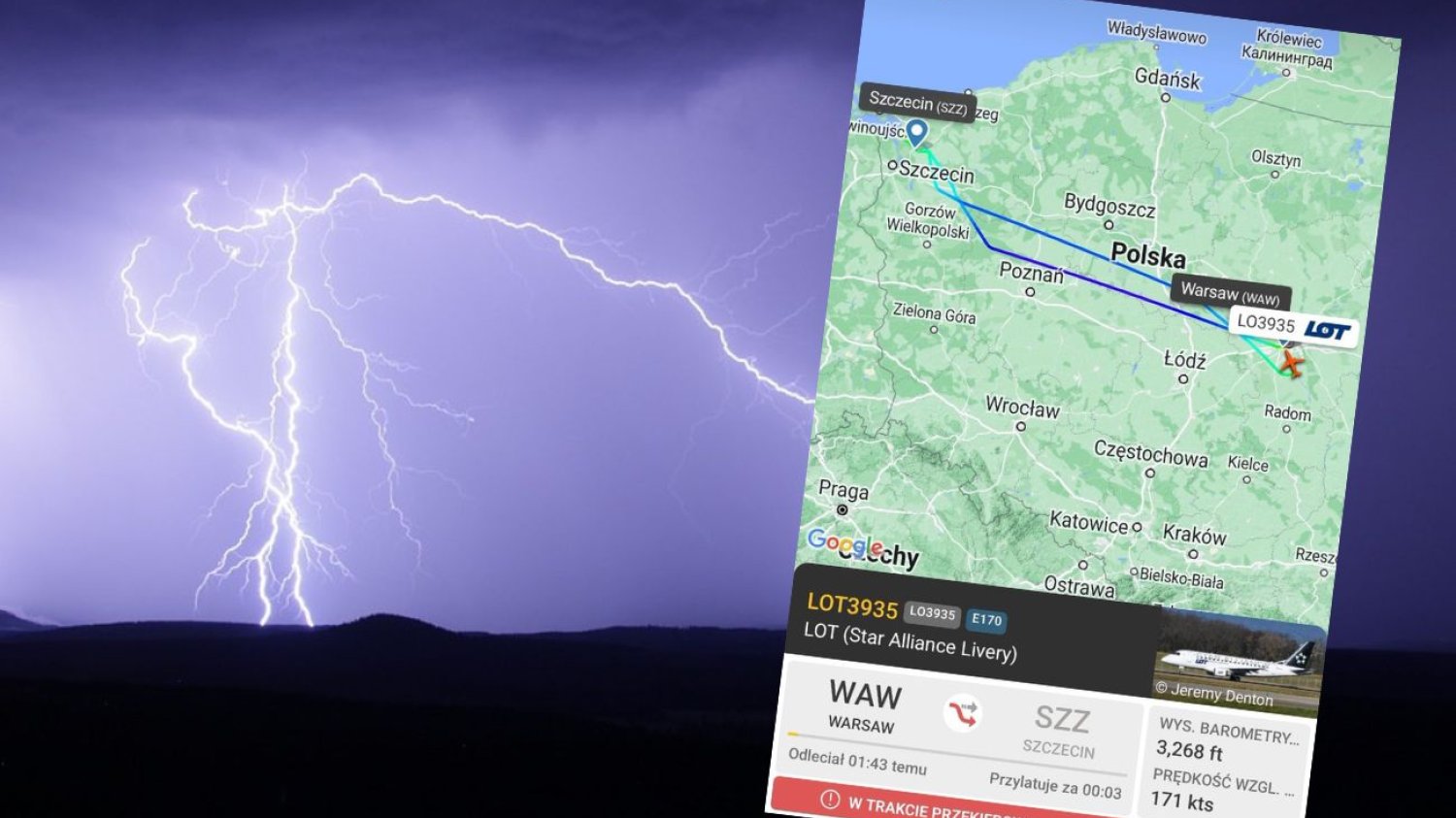 W nocy z poniedziałku na wtorek piorun uderzył w samolot PLL LOT
