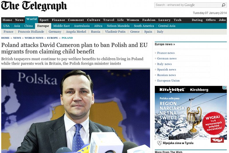 Minister Radosław Sikorski odpowiedział na słowa premiera Wielkiej Brytanii Davida Camerona, który chce ograniczyć zasiłki dla dzieci Polaków mieszkających na Wyspach