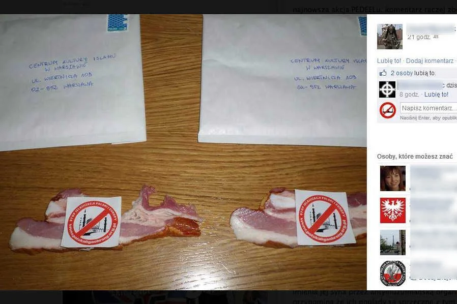 Działacze Polskiej Ligi Obrony wysyłają muzułmanom kawałki boczku