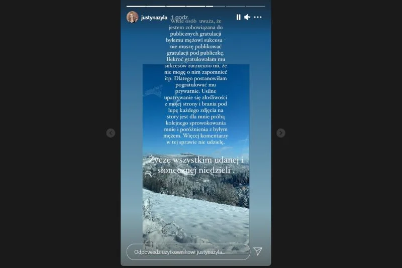 Justyna Żyła na swoim InstaStory wyznała, że już pogratulowała byłemu mężowi.