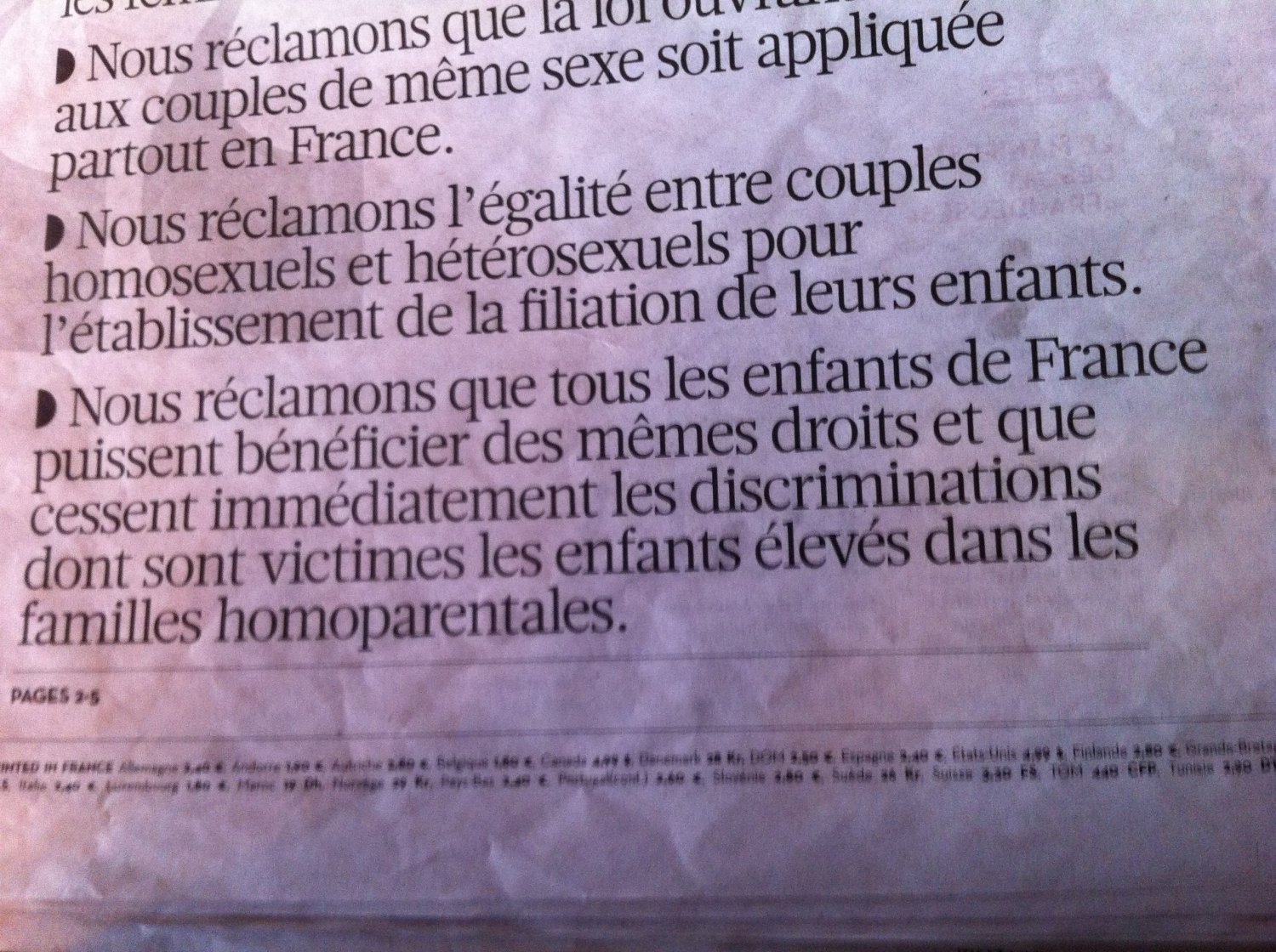 W jednym z najbardziej poczytnych gazet codziennych, "Liberation", na pierwszej stronie - artykuł - manifest, tuż przed wielką manifestacją w Paryżu na ten sam temat.