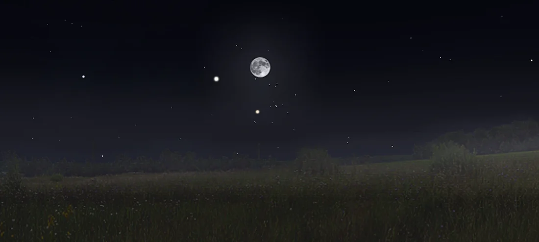 Księżyc, Jowisz i Aldebaran ok. 17:00