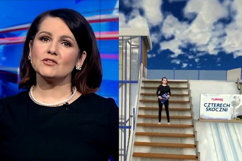 Edyta Lewandowska w "Wiadomościach" TVP przeniosła się na skocznię narciarską.