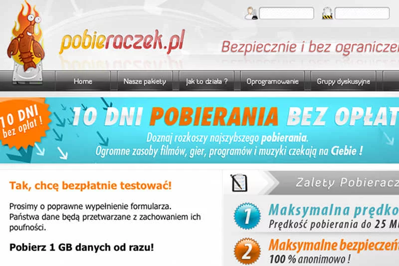 Screen ze strony Pobieraczek.pl