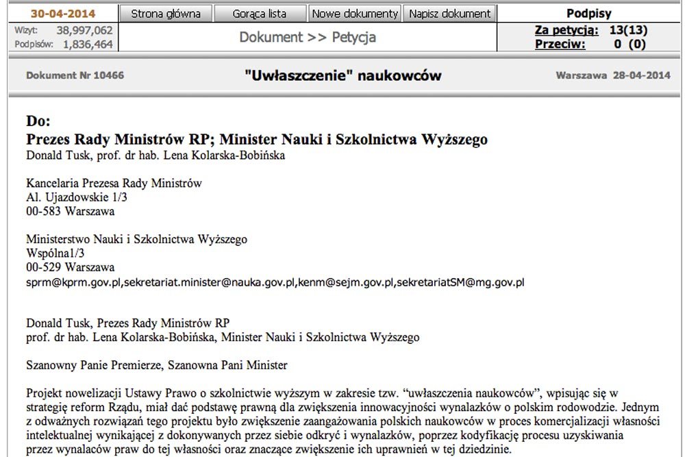 Screen ze strony petycje.pl