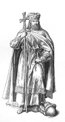 Mieszko I, ilustracja autorstwa Walerego Eljsasza-Radzikowskiego (1841-1905).