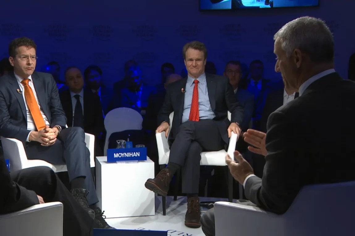Jeroen Dijsselbloen, były minister finansów Holandii oraz przewodniczący Europejskiego Mechanizmu Stabilności oraz Brian T. Moynihan, prezes Bank of America