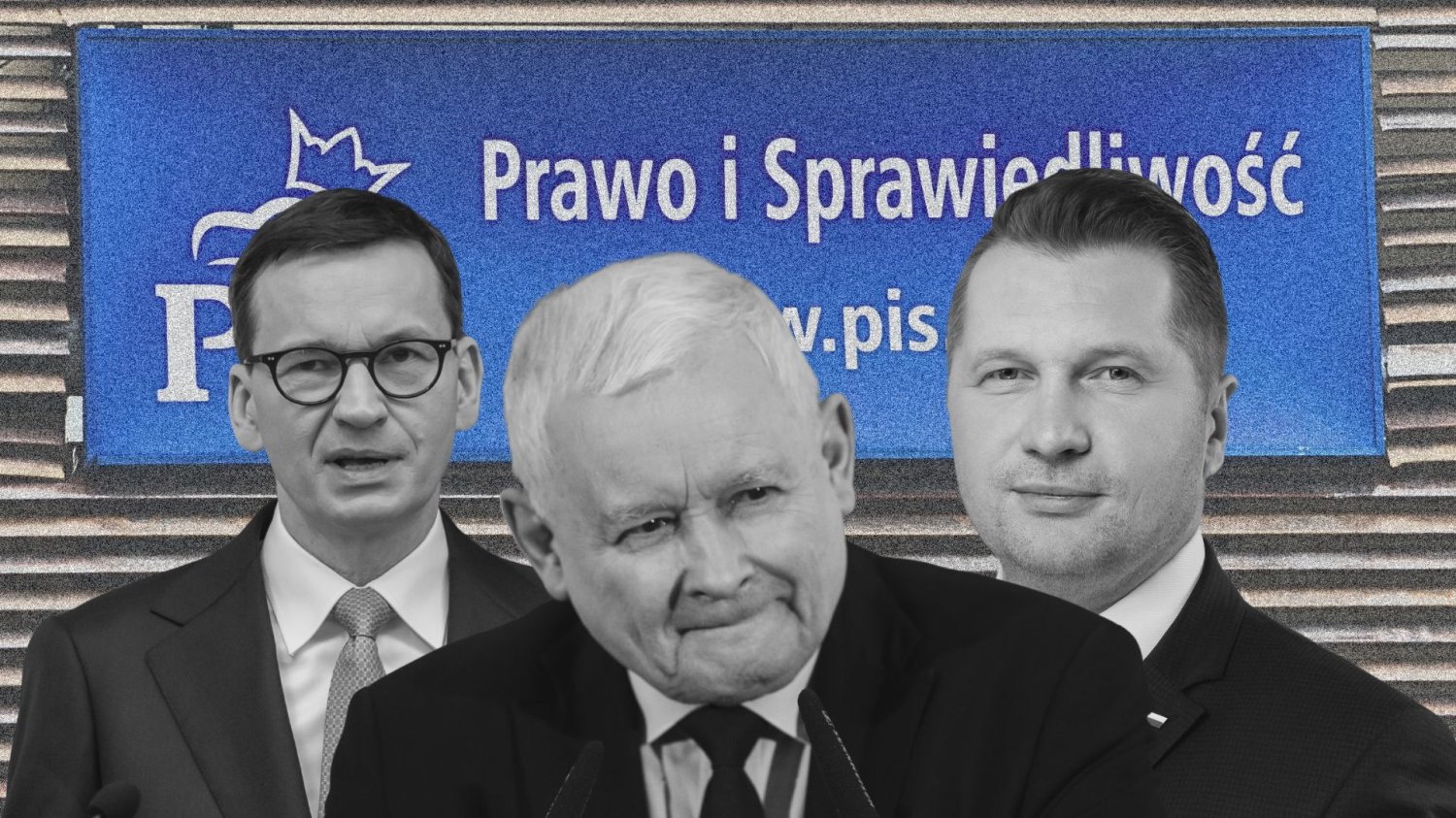 Kto twarzą PiS na kolejne wybory? 23 proc. Polaków zaskoczyło odpowiedzią Mateusz Morawiecki, Jarosław Kaczyński, Przemysław Czarnek na tle logo PiS