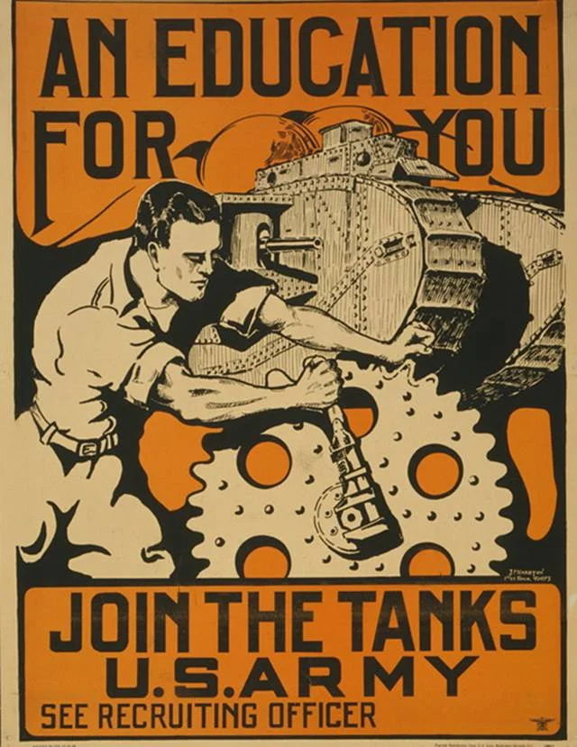 Rok 1919. Plakat rekrutacyjny korpusu pancernego amerykańskiej armii